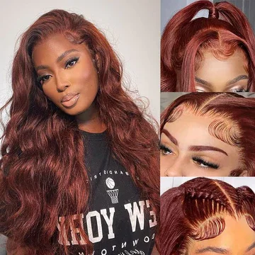 13x4 Lace Front #33 Reddish Auburn Color Body Wave Human Hair Color For Dark Skins Colored Wigs