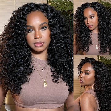 Pre-Cut 6x5 Lace Closure Jerry Curly Real Glueless Wig Pre-Plucked/Pre-Bleached Natural Black Human Hair Wigs