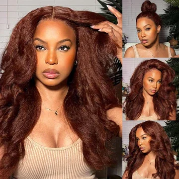 13x4 Lace Yaki Straight #33B Reddish Colored Lace Front Lace Front Human Hair Wig