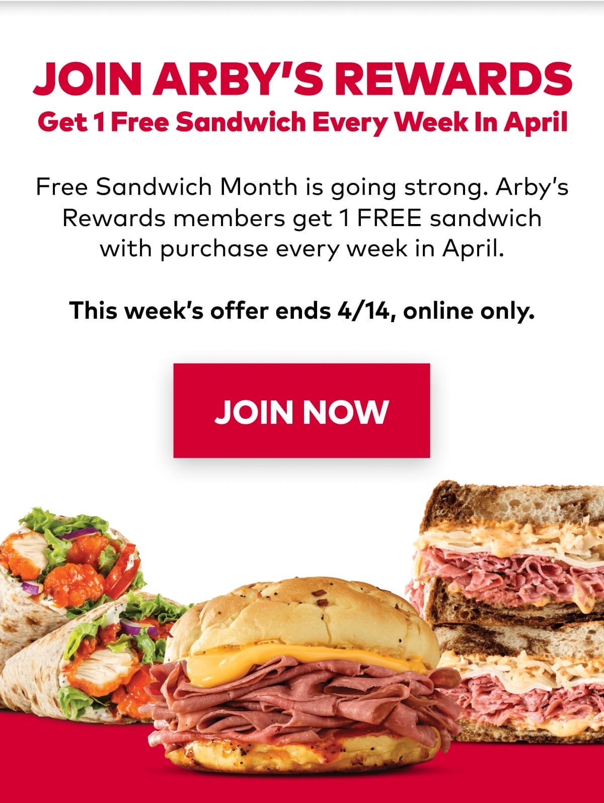 Arby's Free Sandwich Month Online Only