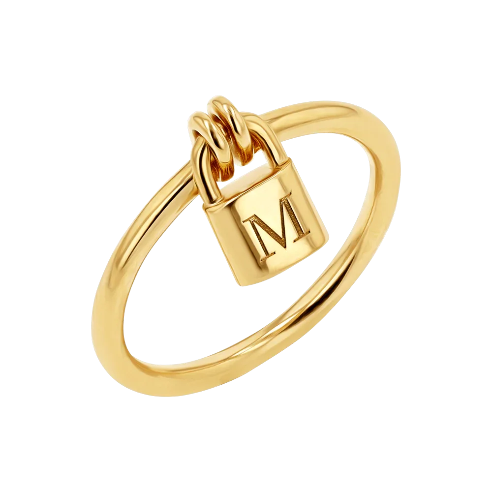 Image of Engravable Initial Love Padlock Ring