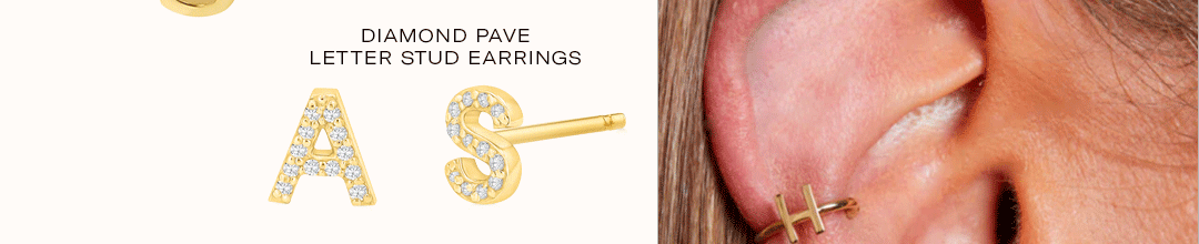 Diamond Pave Letter Stud Earrings