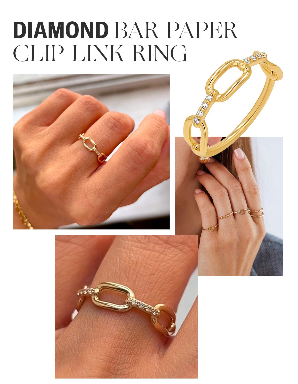 Diamond Bar Paper Clip Link Ring