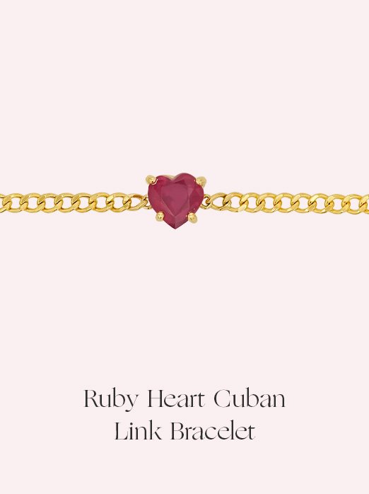 Ruby Heart Cuban Link Bracelet