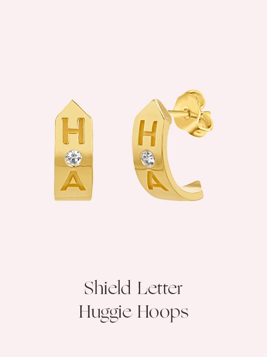 Shield Letter Huggie Hoops