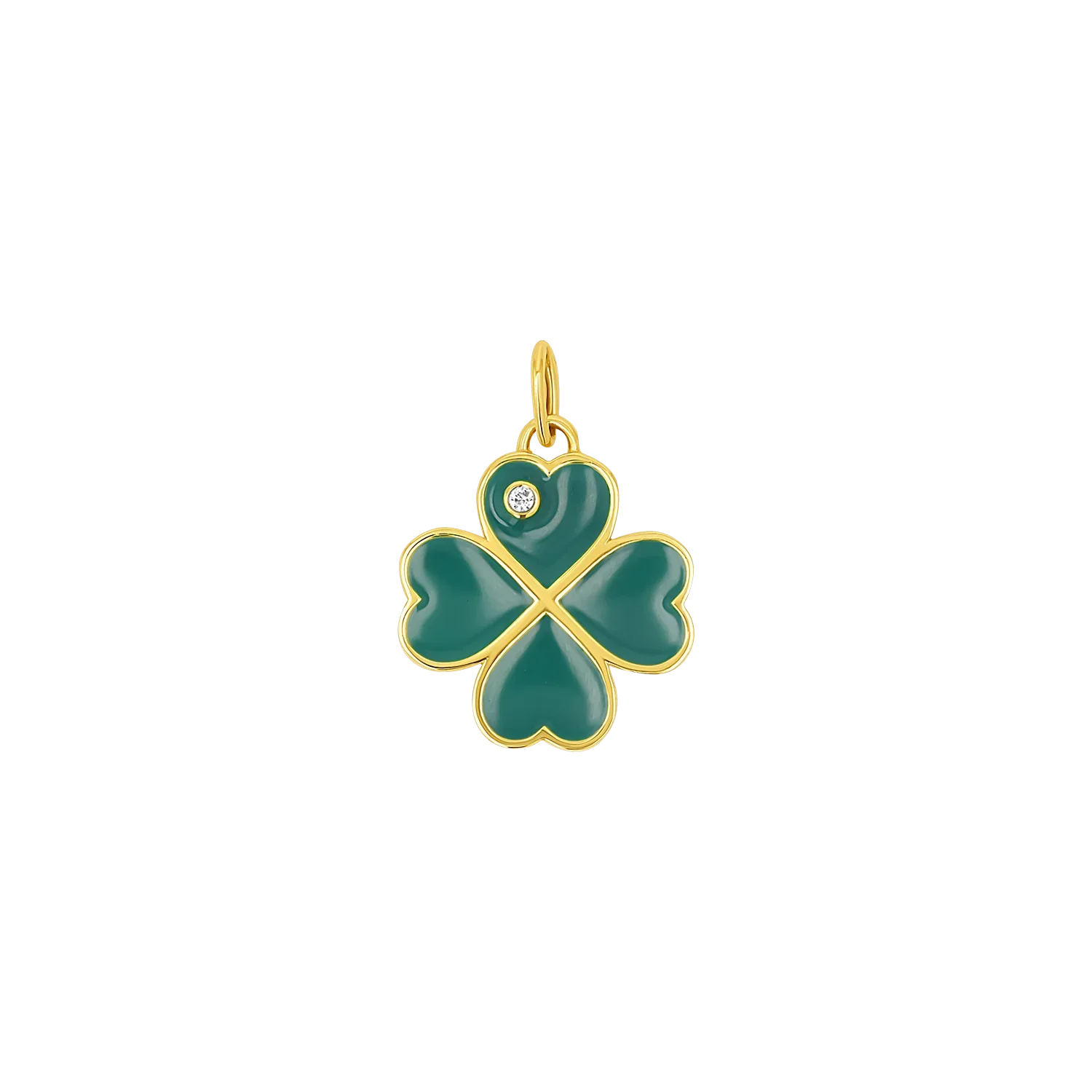 Image of Emerald Clover Charm With Diamond Accent