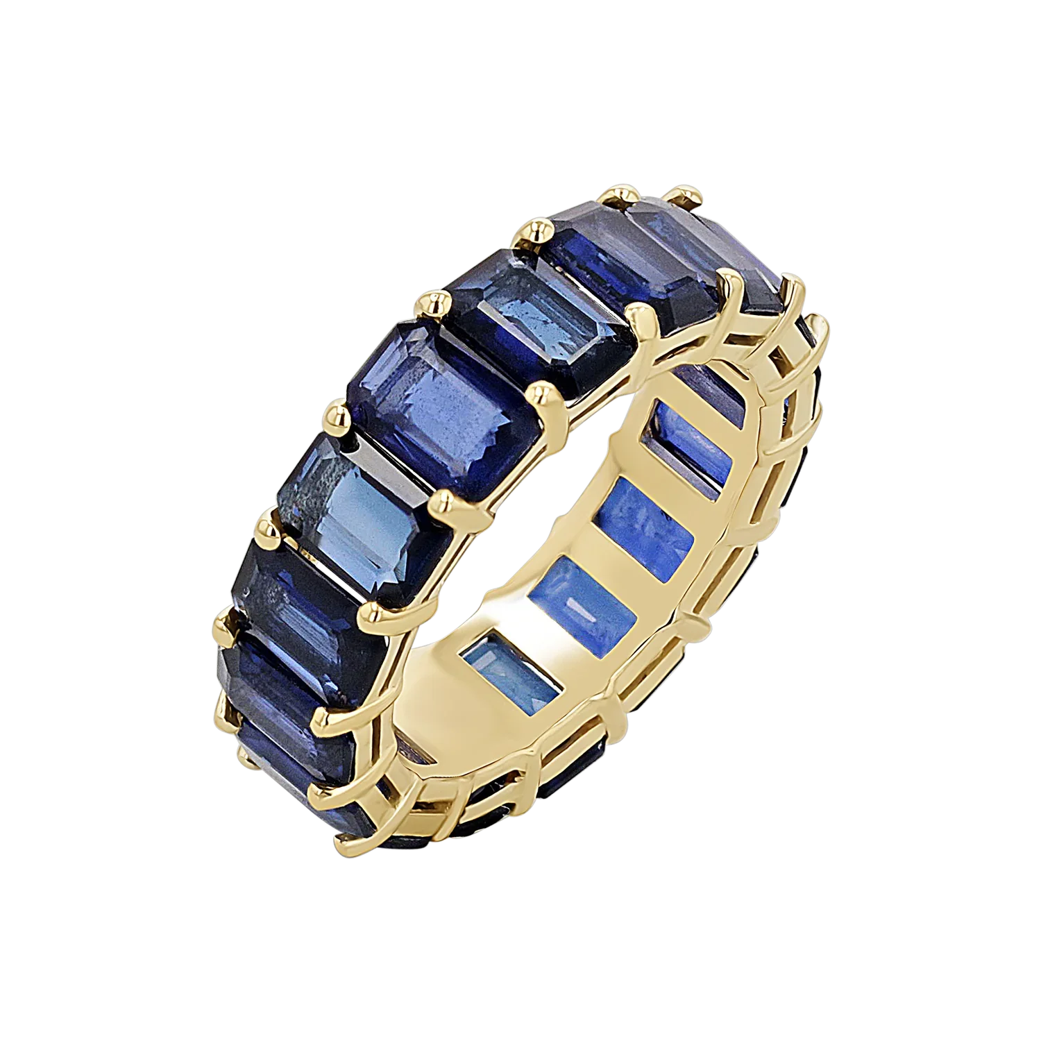 Image of Genuine Blue Sapphire Emerald Cut Eternity Ring