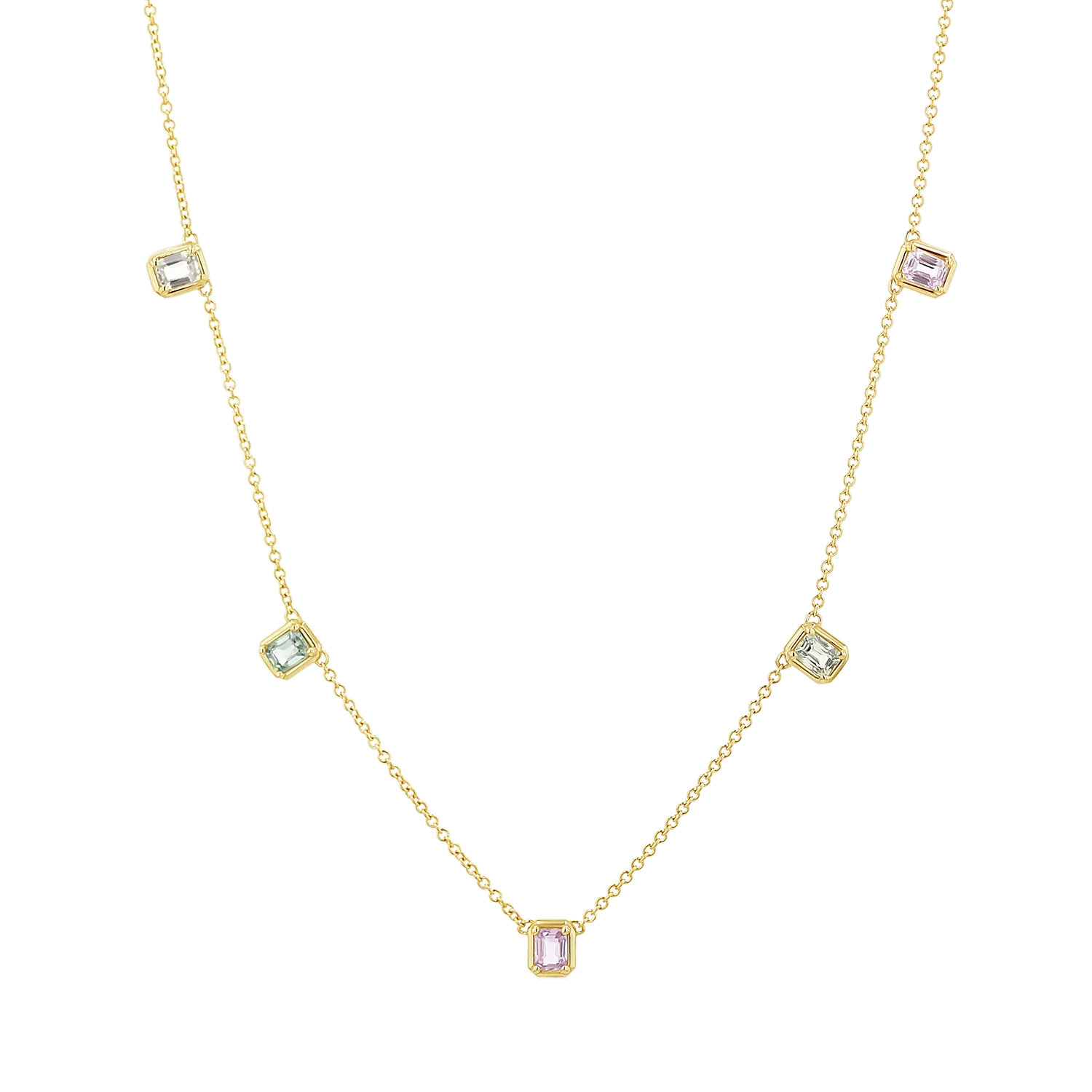 Image of Emerald Cut Sapphire Station Necklace
