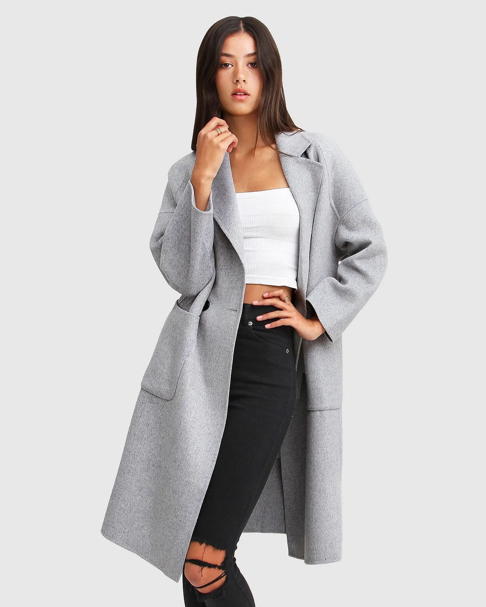 Image of Publisher Double-Breasted Wool Blend Coat - Grey Marle