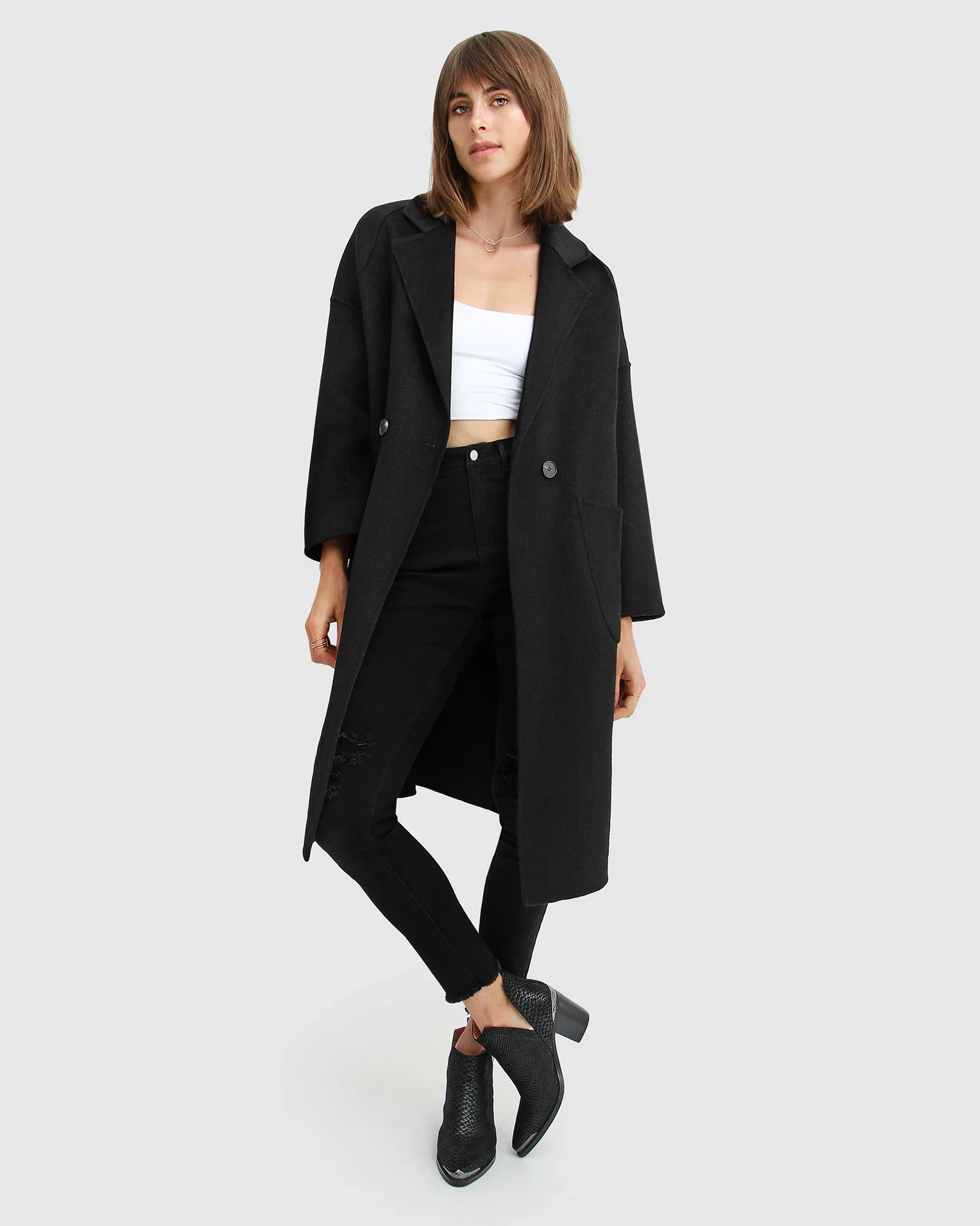 Image of Publisher Double-Breasted Wool Blend Coat - Black