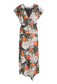 MERYLL ROGGE Floral-Print Summer Midi Dress with Back Drape