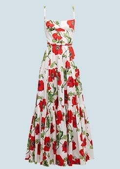 OSCAR DE LA RENTA - Poppies-Print Sleeveless Belted Tiered Maxi Dress