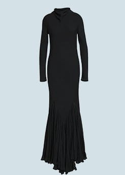 Khaite - Metin Cowl-Neck Long-Sleeve Pleated Mermaid Gown