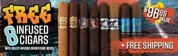 Free 8-Cigar Sampler + Free Shipping with Select Drew Estate Boxes!
