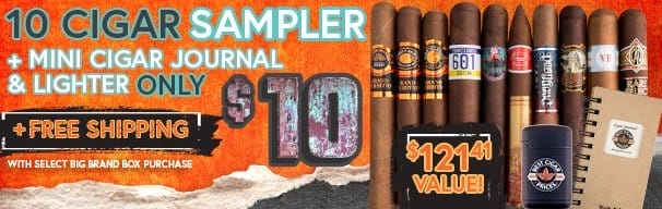 10 Cigars, Cigar Journal, & Lighter Only \\$10 + Free Shipping with Select Big Brand Boxes!