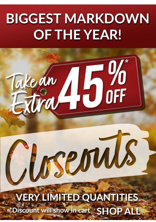 Extra 45% off closeouts - discount shows in cart