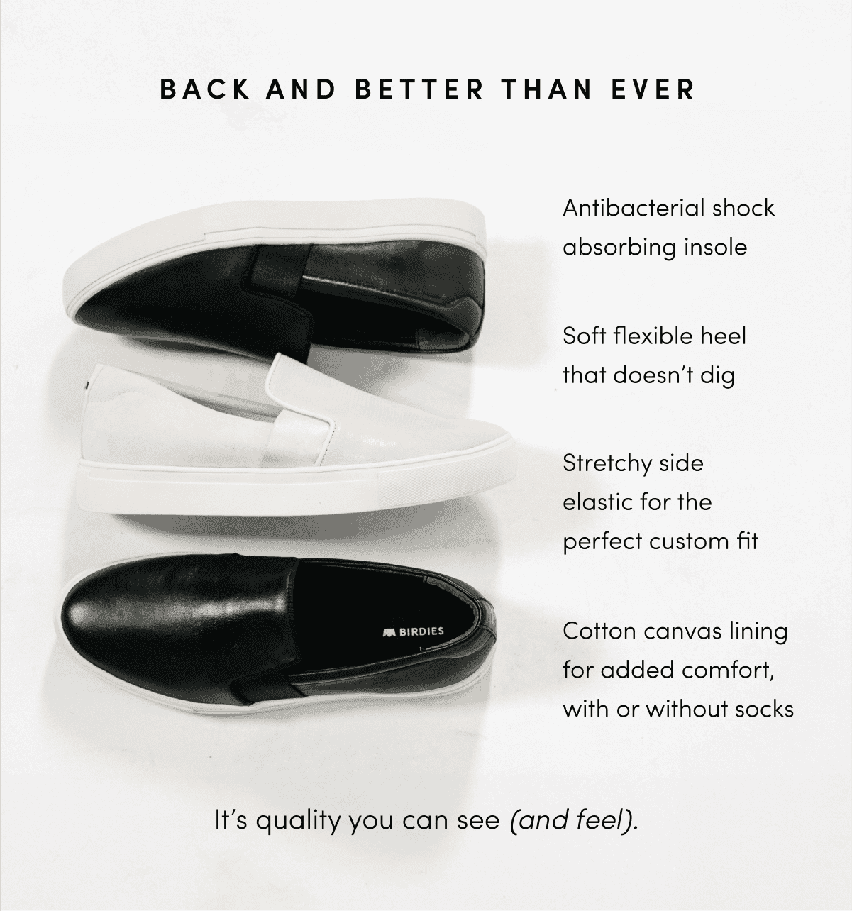 Back and better than ever - Antibacterial shock-absorbing insole crafted by PerfX; Soft flexible heel that doesn’t dig; Stretchy side elastic for the perfect custom fit; Cotton canvas lining for added comfort, with or without socks. It's quality you can see (and feel).