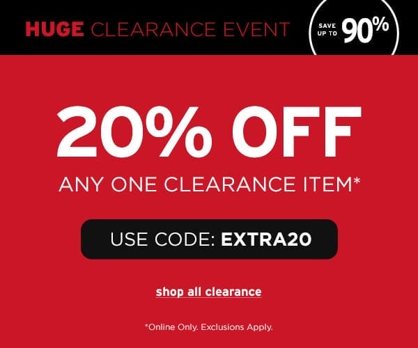 Save Up to 90% During Our Huge Clearance Event + Save 20% on Any One Clearance Item Using Code: EXTRA20 - Click to Shop All Clearance
