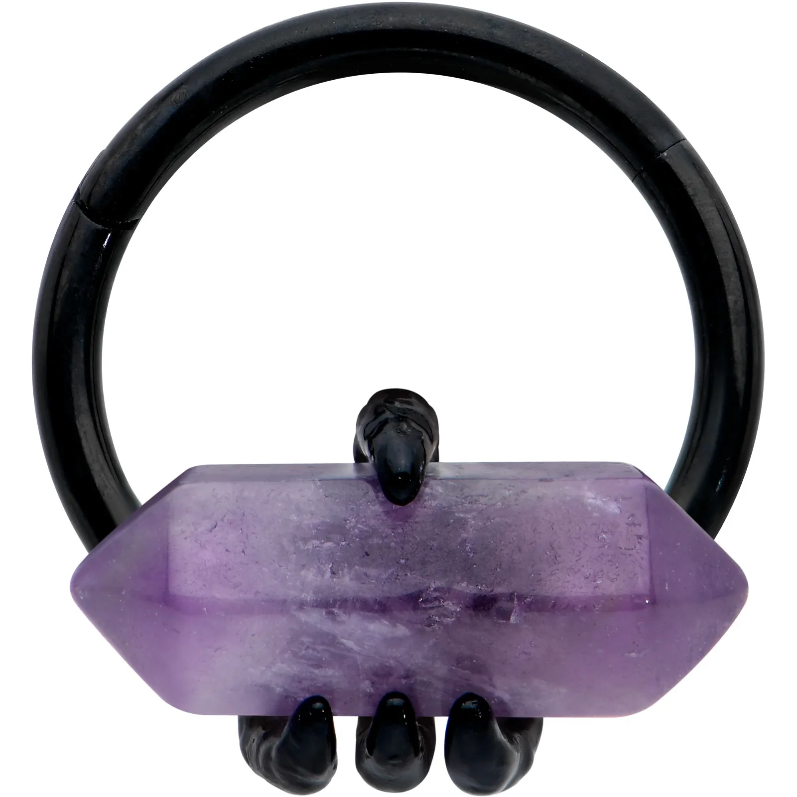 Image of 16 Gauge 3/8 Purple Amethyst Black Claw Obelisk Hinged Segment Ring