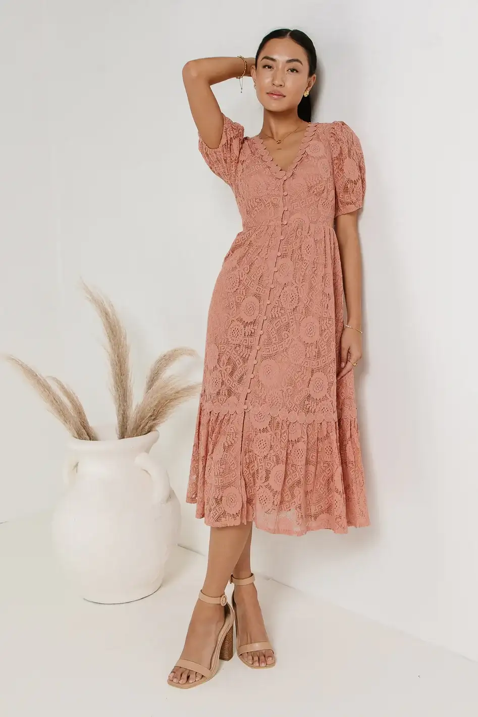 Image of Rowan Lace Dress in Pink