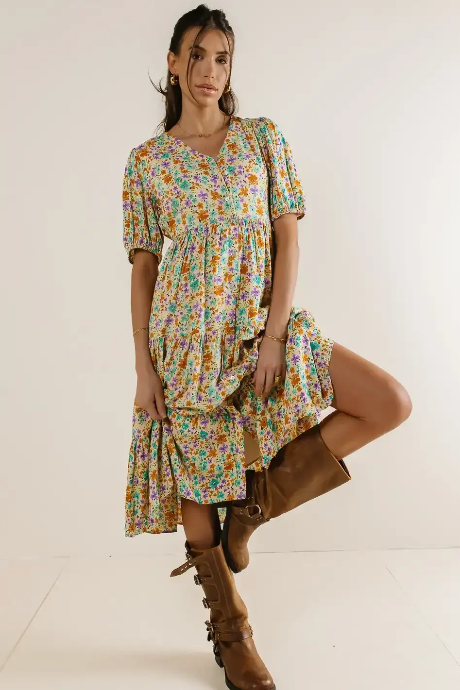 Image of Marcia Floral Dress in Teal