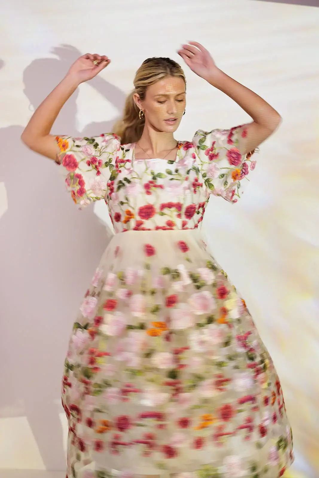 Image of Floral Embroidered Mesh Dress