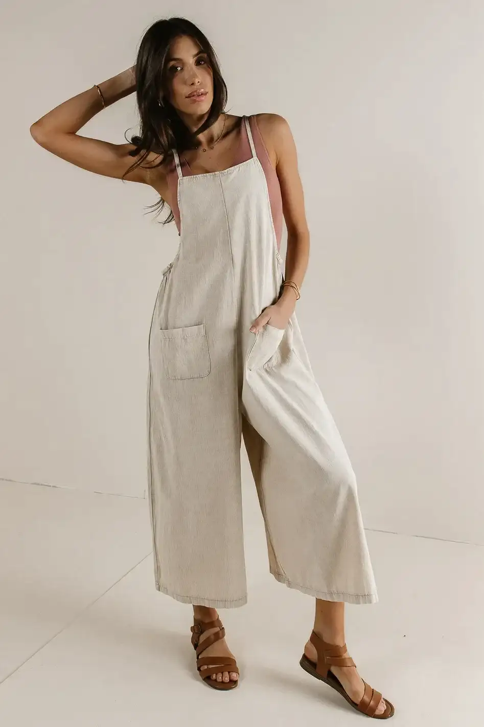 Image of Following The Sun Jumpsuit in Taupe