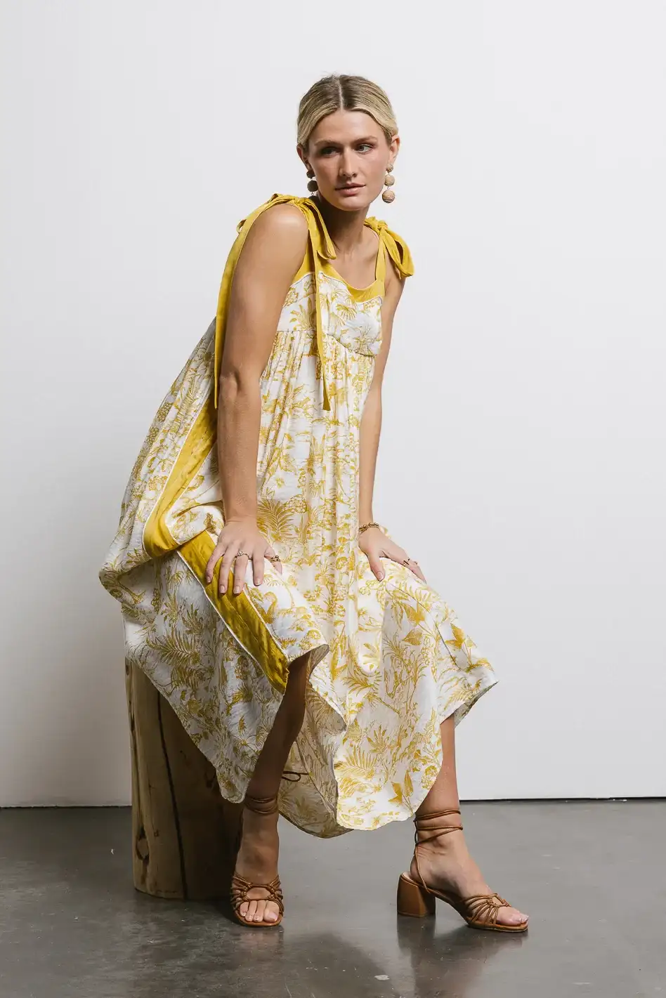 Image of Eva Floral Dress in Mustard