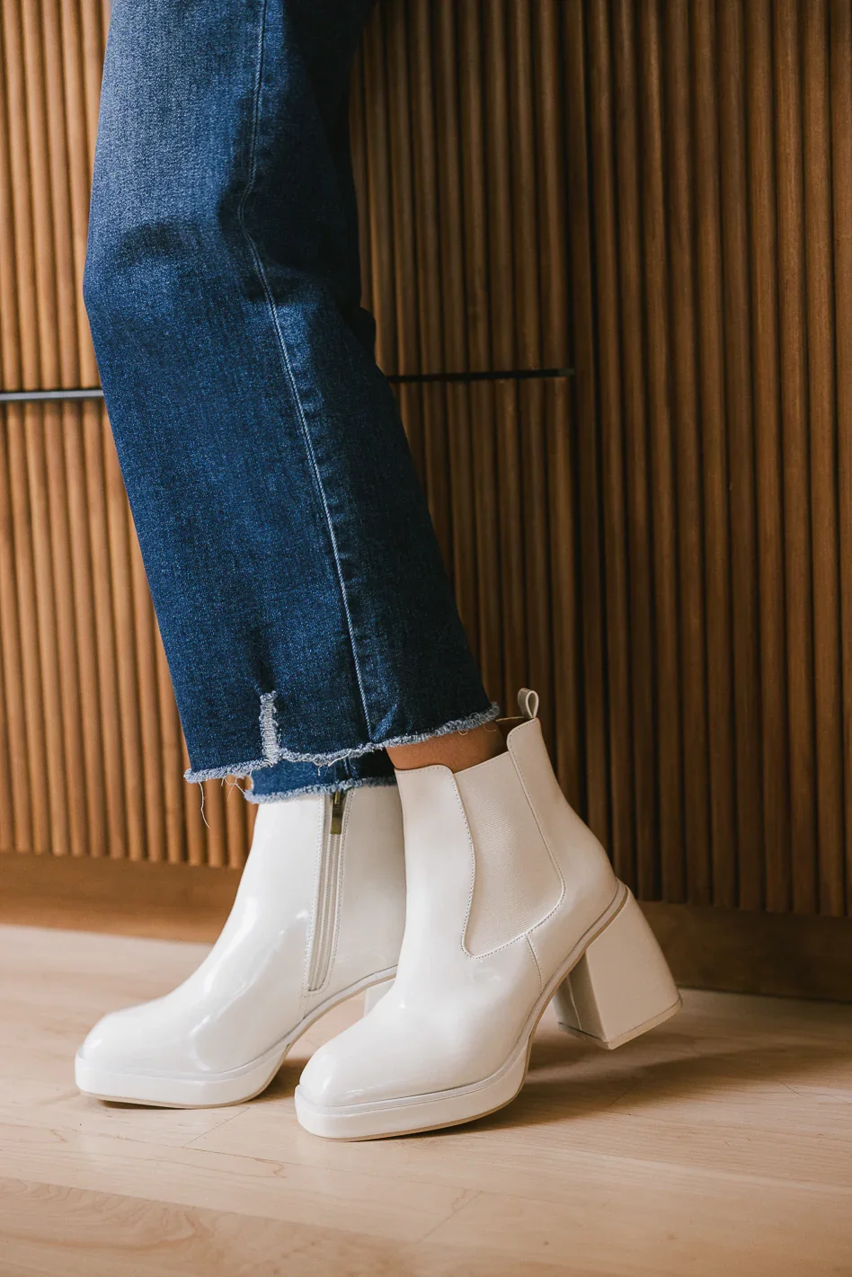 Image of Fallon Heeled Boots in Off White - FINAL SALE