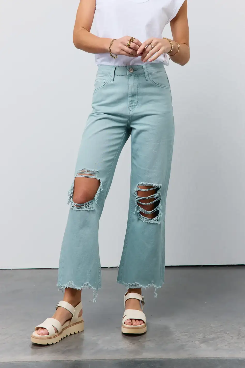 Image of Charlie Distressed Jeans in Seafoam