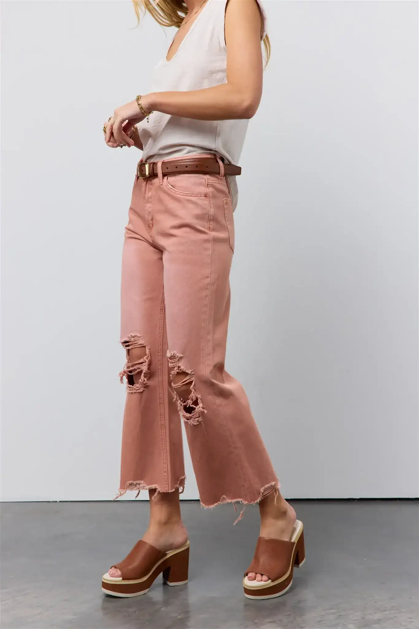 Image of Charlie Distressed Jeans in Salmon