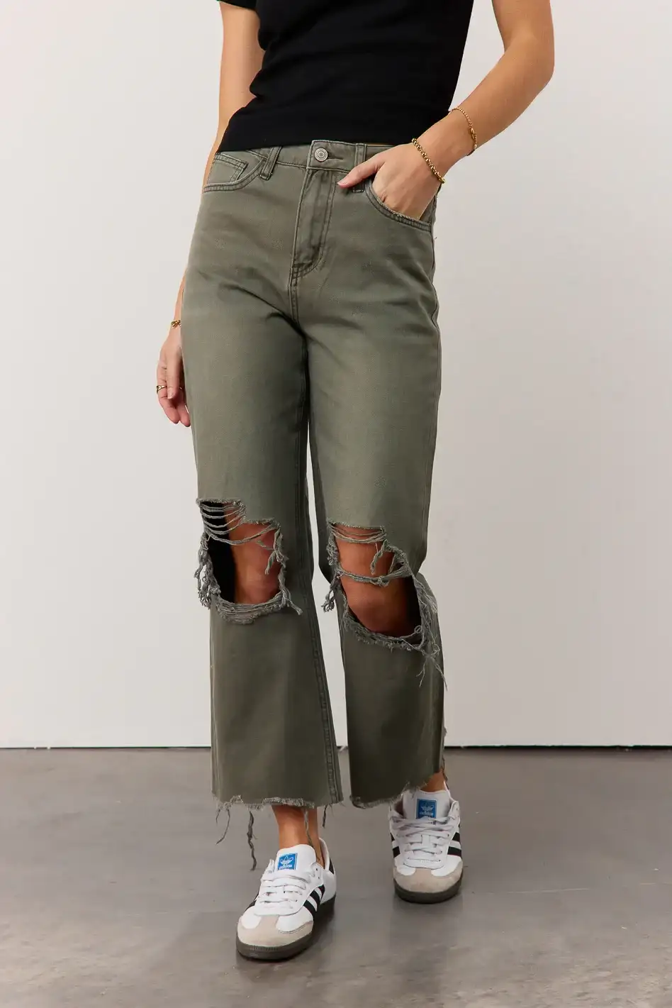 Image of Charlie Distressed Jeans in Army Green