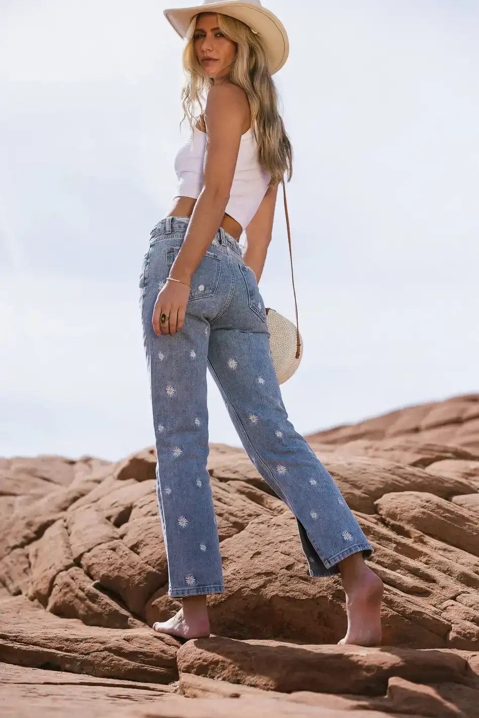 Image of Daisy Embroidered Straight Leg Jeans