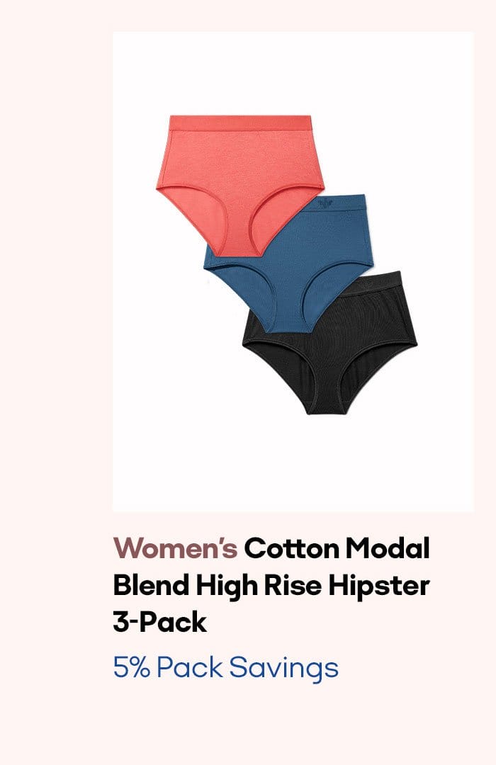 Women's Cotton Modal Blend High Rise Hipster 3-Pack 5% Pack Savings