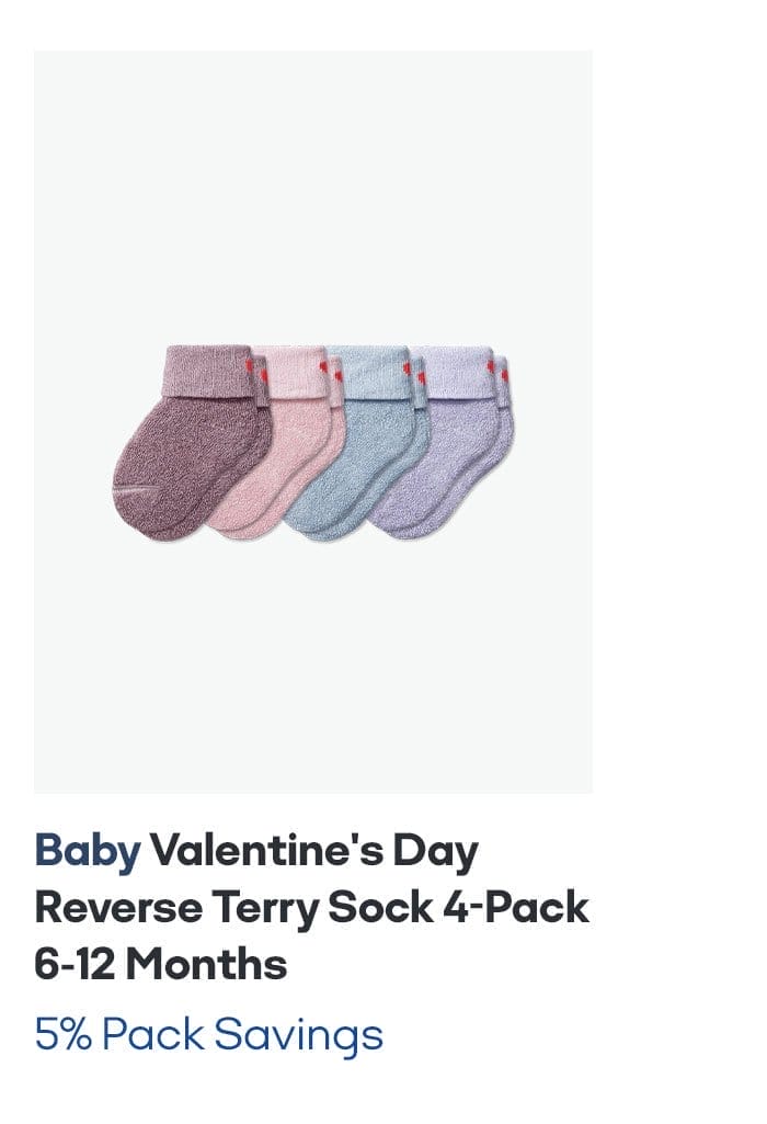 Baby Valentine's Day Reverse Terry Sock 4-Pack 6-12 Months