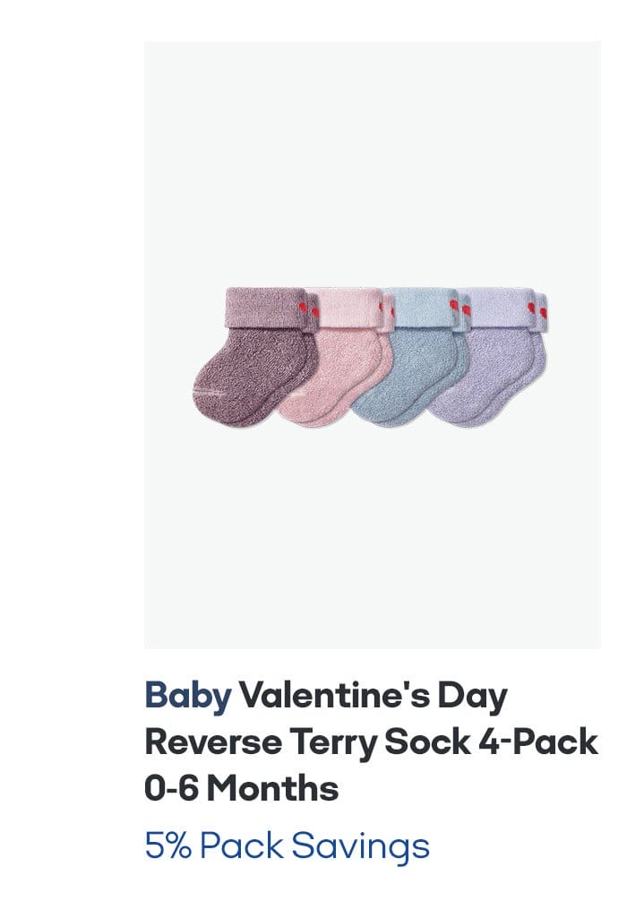 Baby Valentine's Day Reverse Terry Sock 4-Pack 0-6 Months
