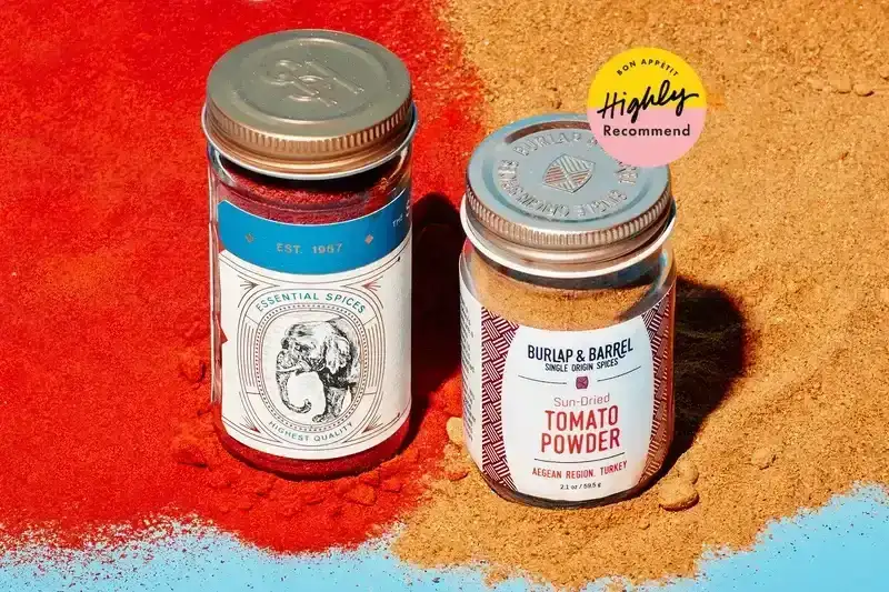 Two brands of tomato seasoning powder