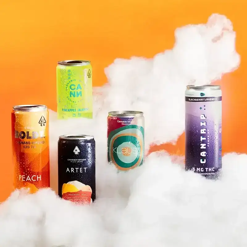 Cannabis Beverages on a cloud like surface