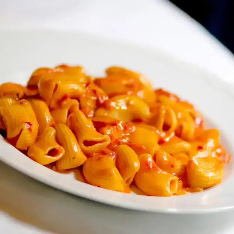 Rigatoni in spicy vodka sauce is served at Carbone restaurant in New York