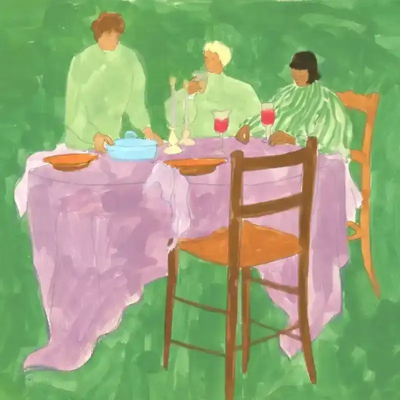 Illustration of three people having dinner 