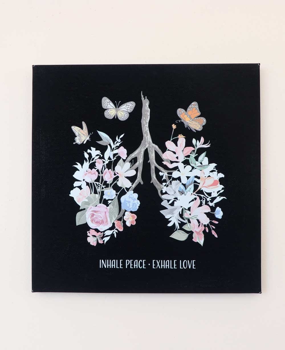 Image of Inhale Peace Exhale Love Inspirational Art Floral Lungs Wall Hanging