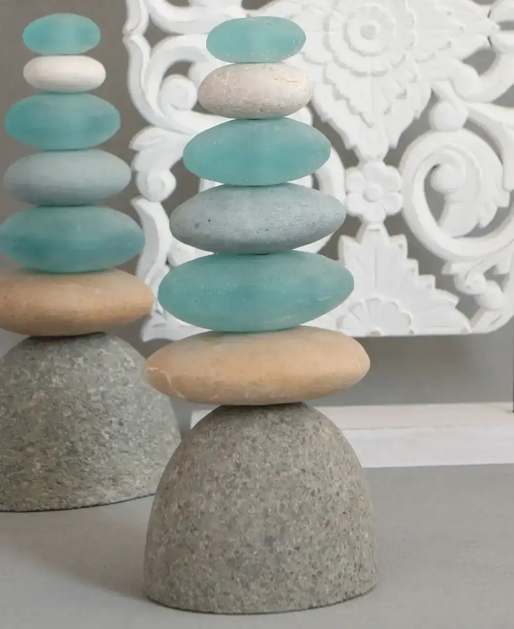 Image of Zen Cairn Rock And Glass Statue, 12 Inches