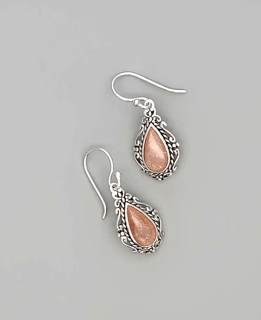 Image of Sterling Silver Peach Moonstone Earrings