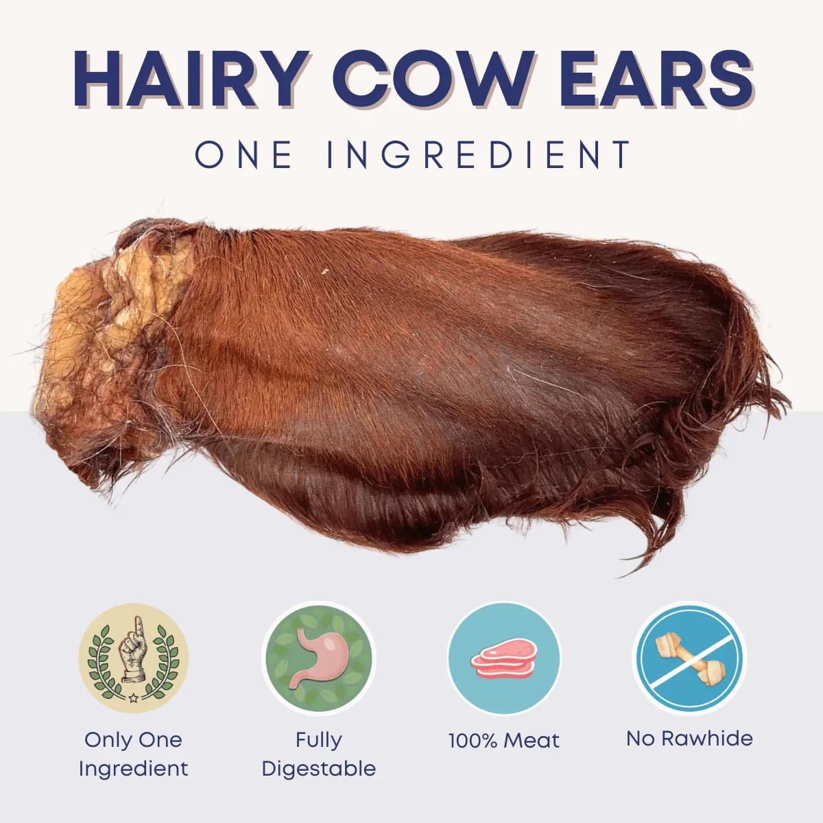 Image of Hairy Cow Ears - Natural Beef Ears with Hair - 5 Pack (8 oz)
