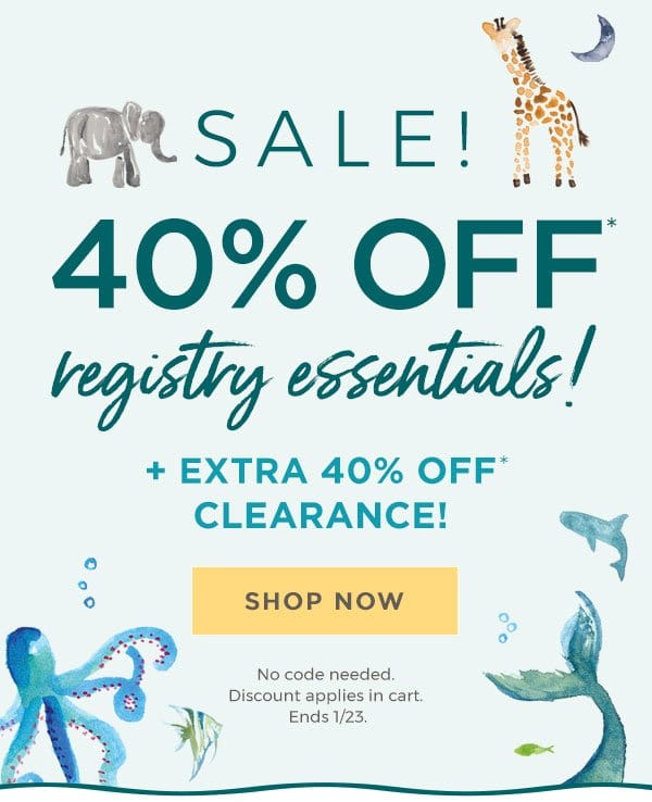 Sale! 40% off registry essentials! + extra 40% off clearance!