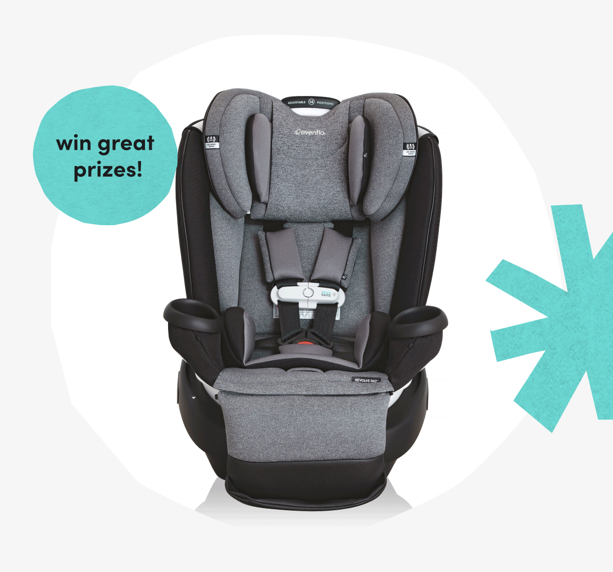 win great prizes! car seat, bassinet, nursing pillow, booster seat, sleep device