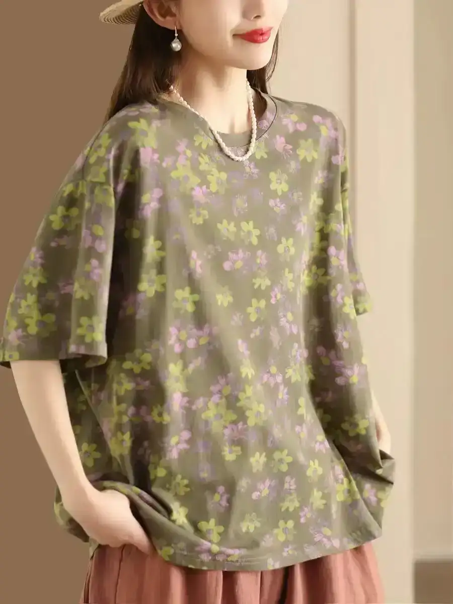 Women Casual Floral Cotton Shirt