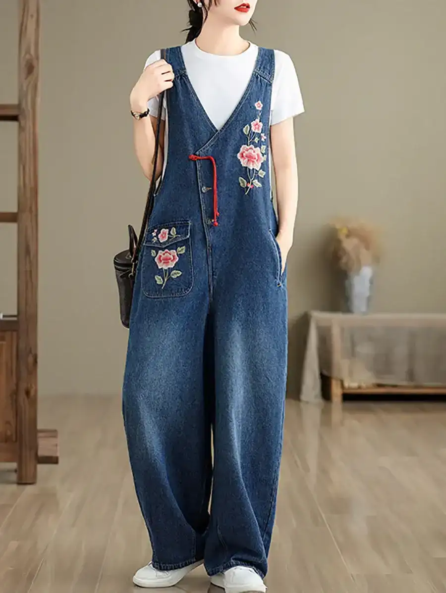 Embroidery Denim Jumpsuits