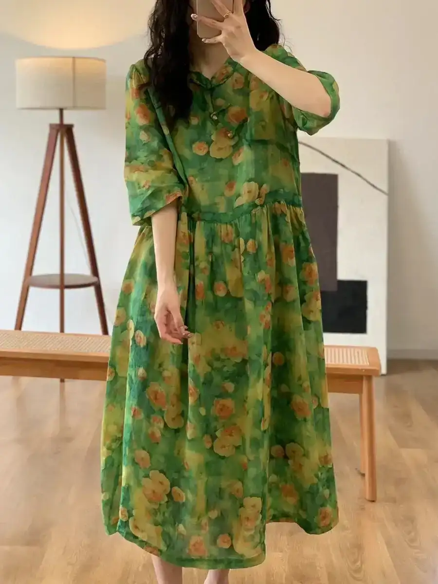 Artsy Floral Ramie Dress