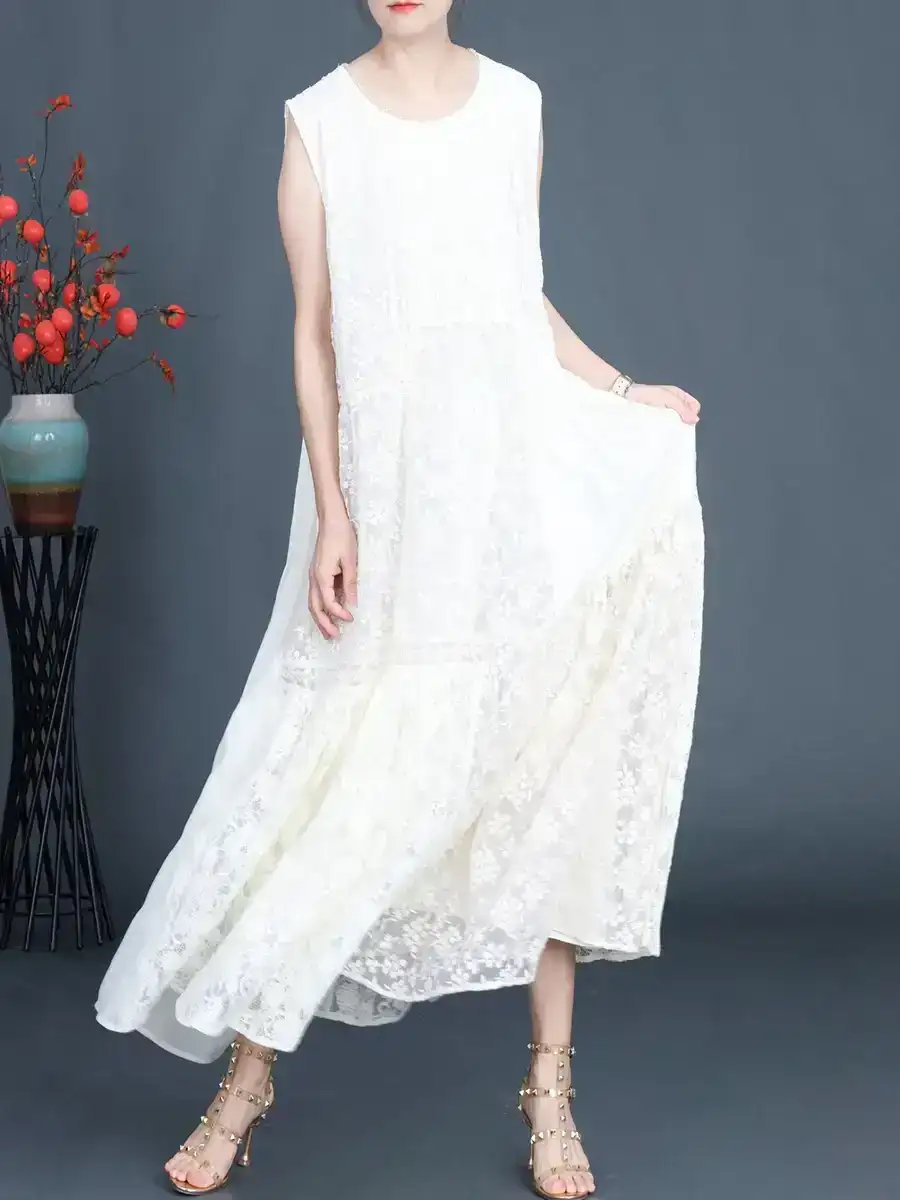 Summer Lace Embroidery Dual-layer Vest Dress